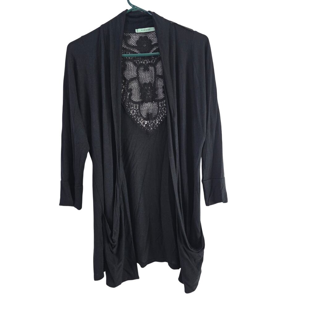 Pleione Cardigan L Womens Black Lace Back Light Weight Coquette Casual